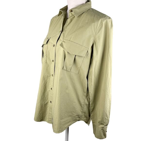 Massimo Dutti Blouse Top M Olive Green Button Down Pockets - Picture 12 of 12